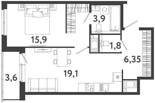 2-комнатная 66.8 м²